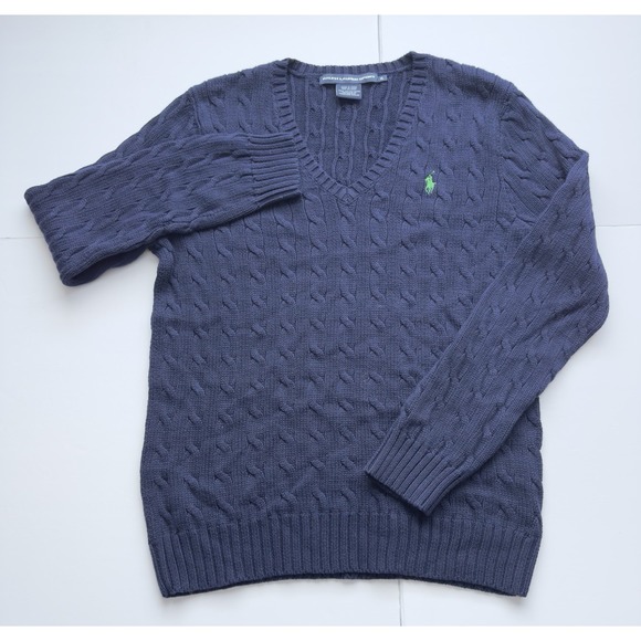 Lot of 2 VTG Ralph Lauren Sport Women's Cable Knit V Neck Sweater Size XL Pony - Picture 2 of 10